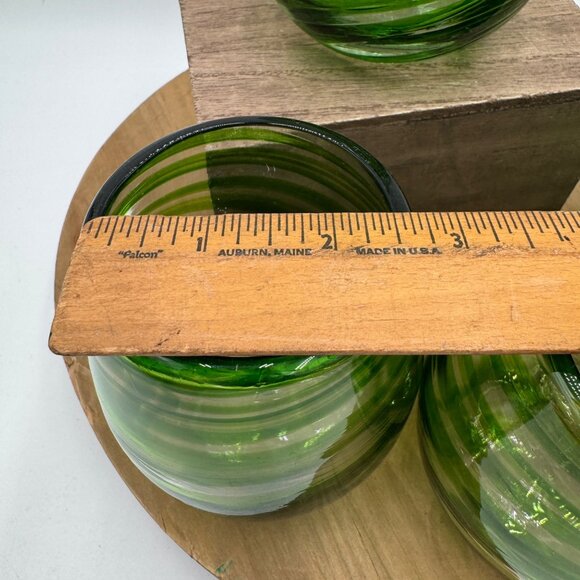 4  Green Swirl Hand Blown Stemless Wine Glasses - Spring, Summer bar ware - Picture 9 of 9